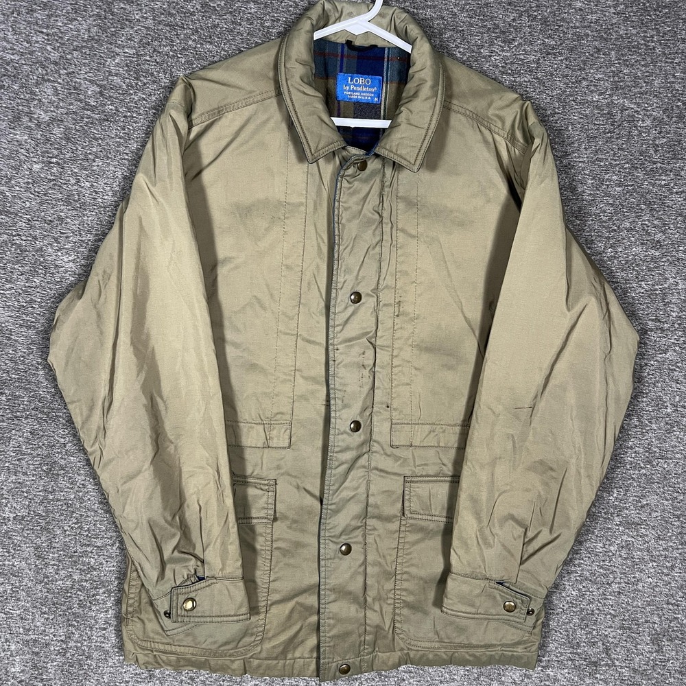 Vintage Lobo by Pendleton Jacket Mens Medium‎ Olive Field Plaid Lined Made USA